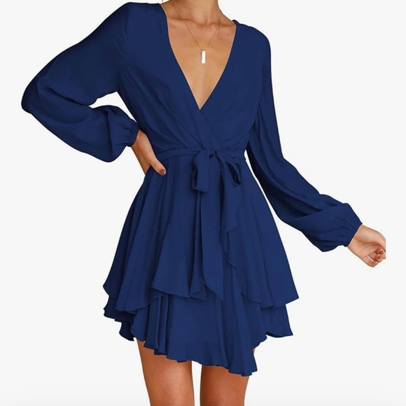 cosonsen Dresses & Skirts - Cosonsen - Elegant Navy Blue V-Neck Dress *Worn Once*